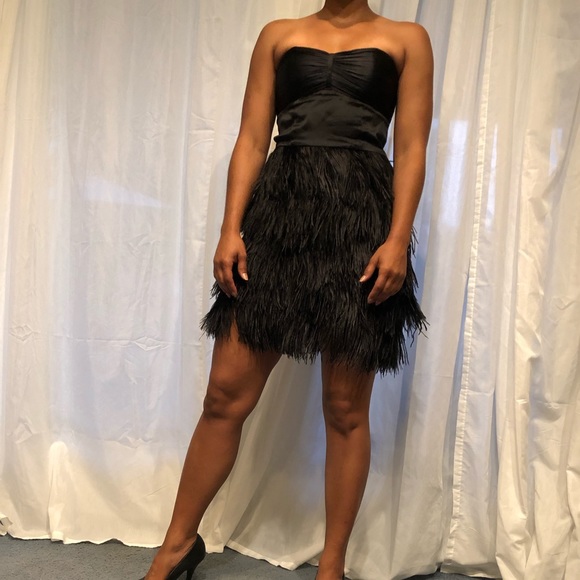 Black Feather Strapless Cocktail Dress - Picture 1 of 4